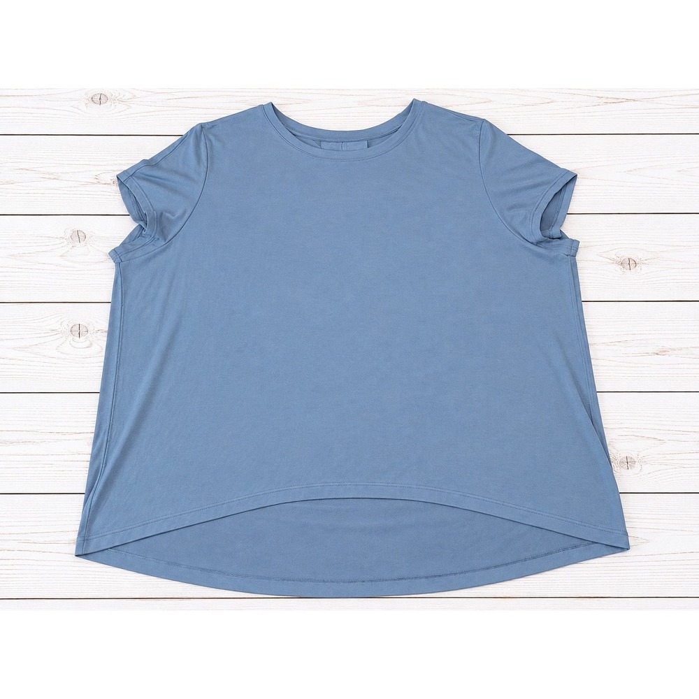 Athleta With Ease Tee Short Sleeve High Low Hem Blue Athleisure Yoga Casual L